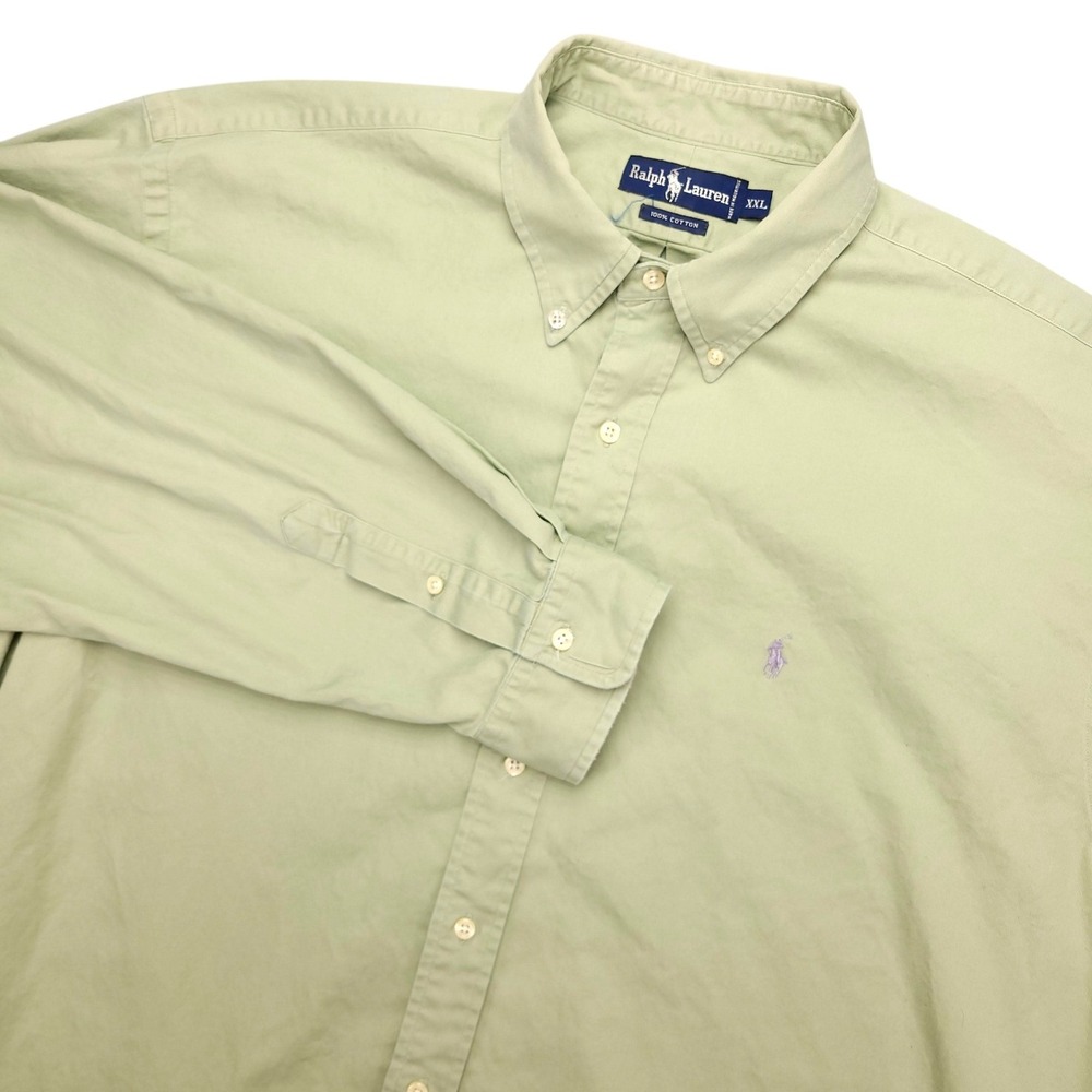 Ralph Lauren Shirt Mens 2XL Green Solid Long Sleeve Button Down Cotton Casual